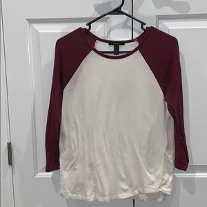 Forever 21 white & maroon long sleeve shirt
